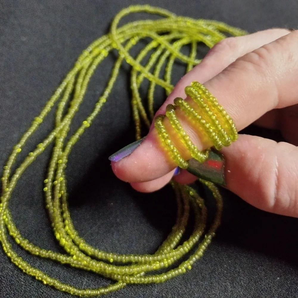Vintage Multi strand Moss Green Beaded Necklace